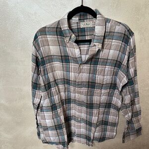 VINTAGE L.L. Bean Northwoods Men's Casual Plaid Shirt - Brown and Green
